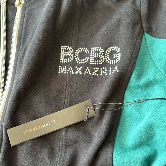 BCBG Max Azria Black track suit jacket and pants with floral Rhinestone Logo - Picture 6 of 16